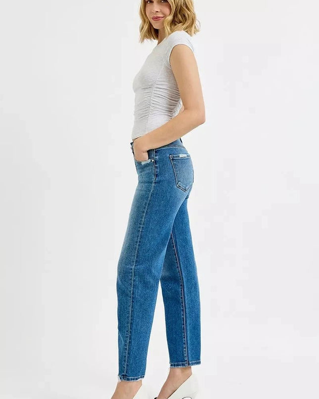 RISEN Tummy Control High Rise Ankle Slim Barrel Jeans - Trendsi