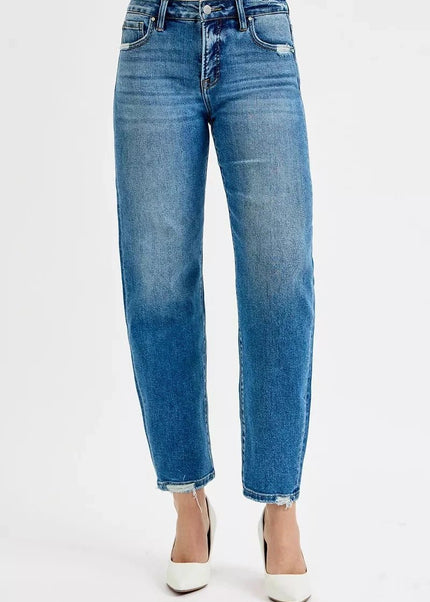 RISEN Tummy Control High Rise Ankle Slim Barrel Jeans - Trendsi