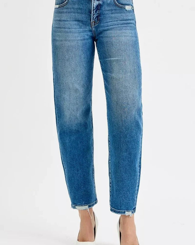 RISEN Tummy Control High Rise Ankle Slim Barrel Jeans - Trendsi