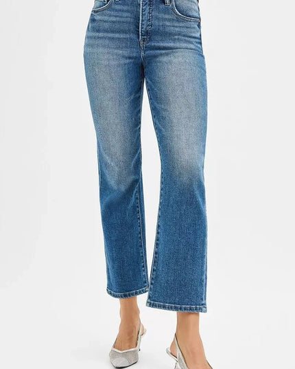 RISEN Tummy Control High Rise Crop Straight Jeans - Trendsi