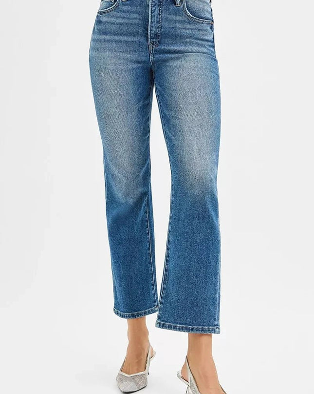 RISEN Tummy Control High Rise Crop Straight Jeans - Trendsi