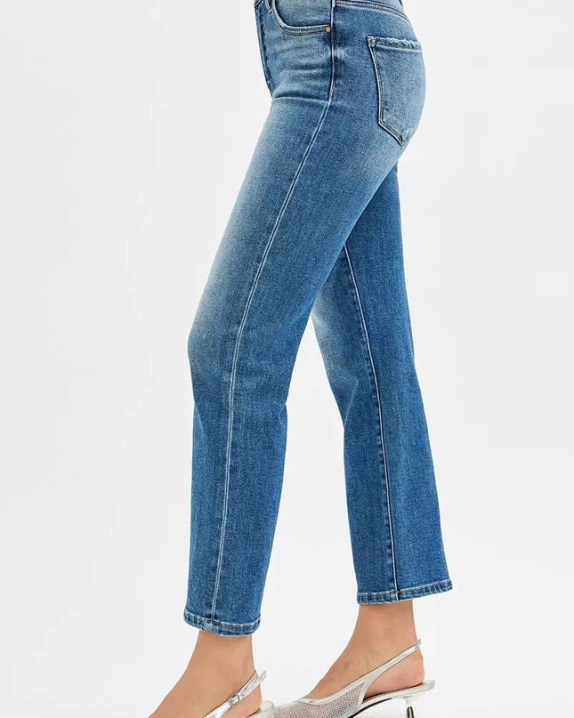 RISEN Tummy Control High Rise Crop Straight Jeans - Trendsi