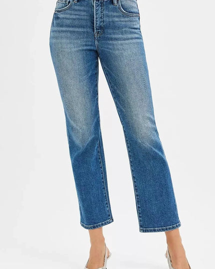 RISEN Tummy Control High Rise Crop Straight Jeans - Trendsi