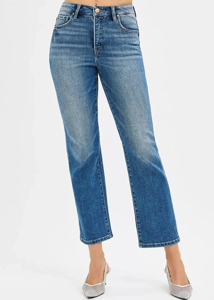RISEN Tummy Control High Rise Crop Straight Jeans - Trendsi