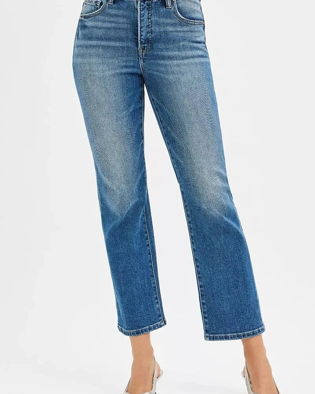 RISEN Tummy Control High Rise Crop Straight Jeans - Trendsi