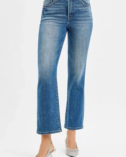RISEN Tummy Control High Rise Crop Straight Jeans - Trendsi