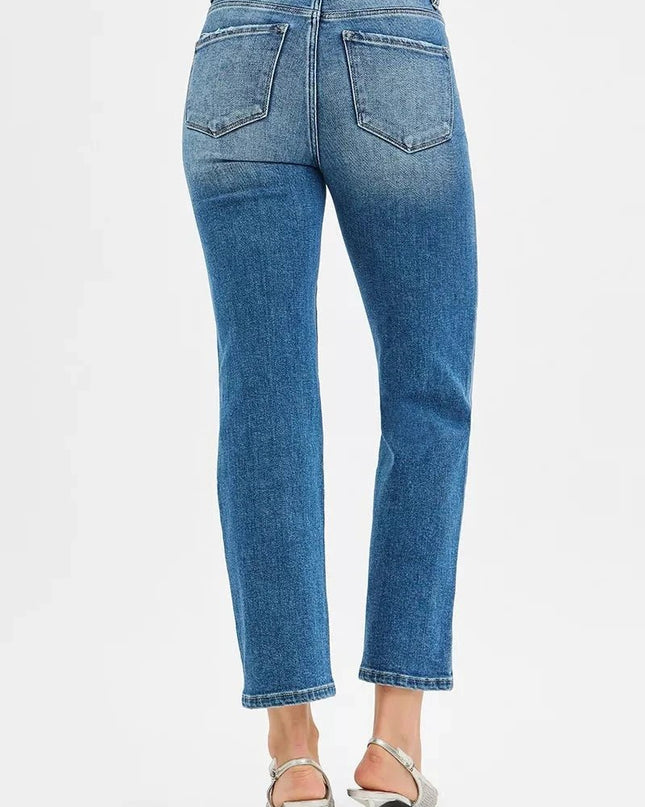 RISEN Tummy Control High Rise Crop Straight Jeans - Trendsi