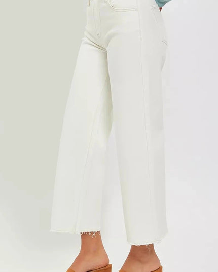 RISEN Tummy Control High Rise Crop Wide Jeans - Trendsi