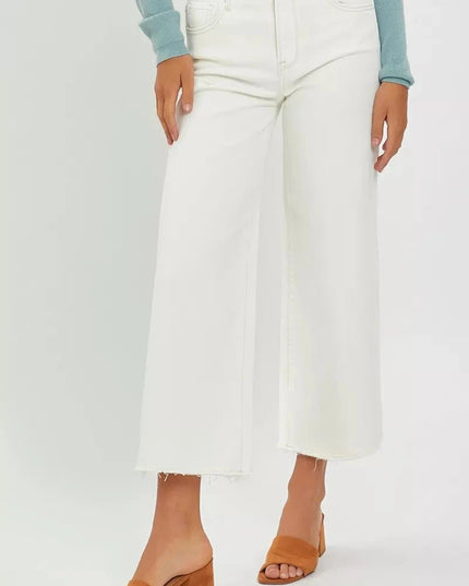 RISEN Tummy Control High Rise Crop Wide Jeans - Trendsi