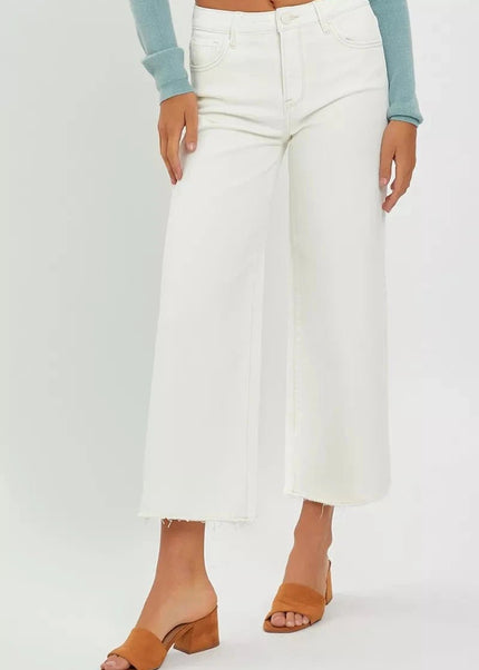 RISEN Tummy Control High Rise Crop Wide Jeans - Trendsi