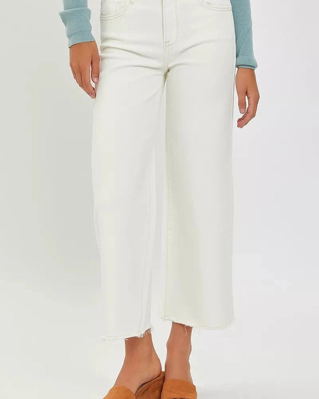 RISEN Tummy Control High Rise Crop Wide Jeans - Trendsi