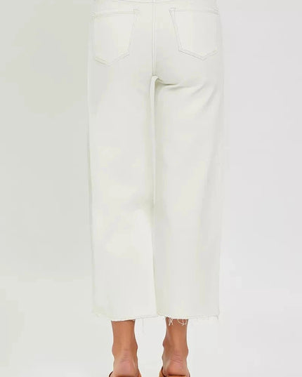RISEN Tummy Control High Rise Crop Wide Jeans - Trendsi