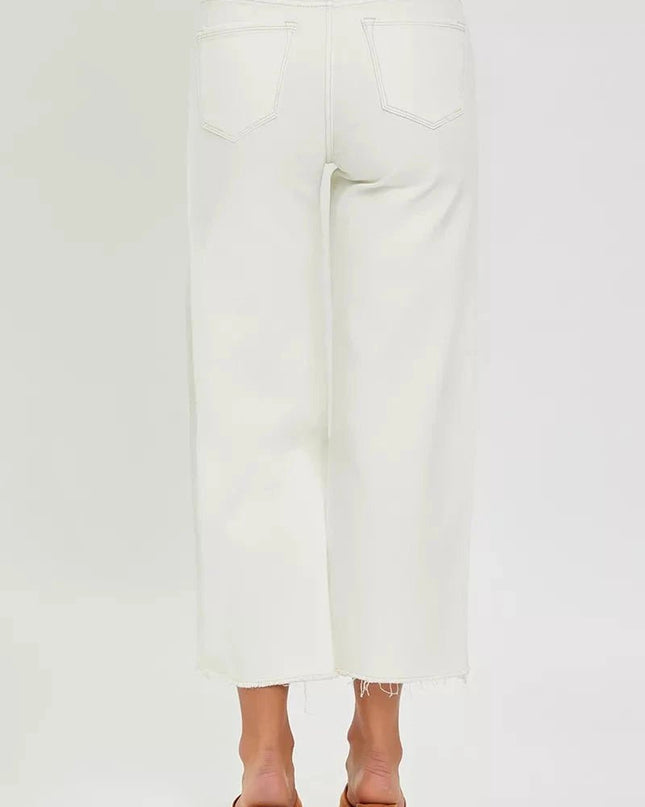 RISEN Tummy Control High Rise Crop Wide Jeans - Trendsi