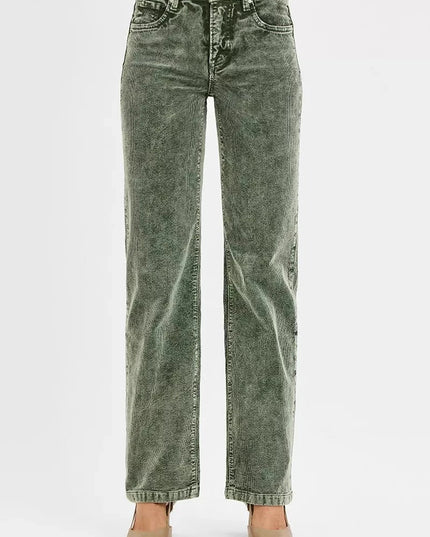 RISEN Tummy Control Mid Rise Straight Leg Corduroy Pants - Trendsi
