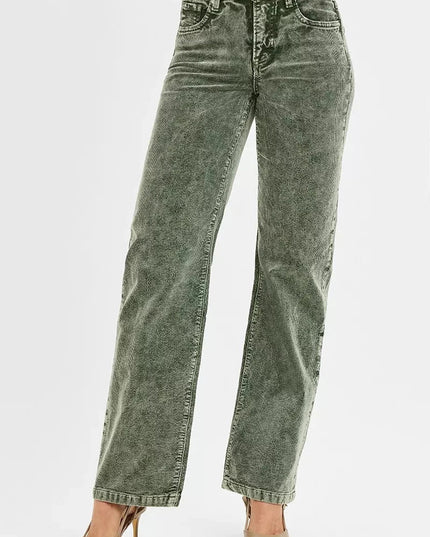 RISEN Tummy Control Mid Rise Straight Leg Corduroy Pants - Trendsi