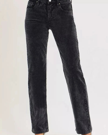 RISEN Tummy Control Mid Rise Straight Leg Corduroy Pants - Trendsi