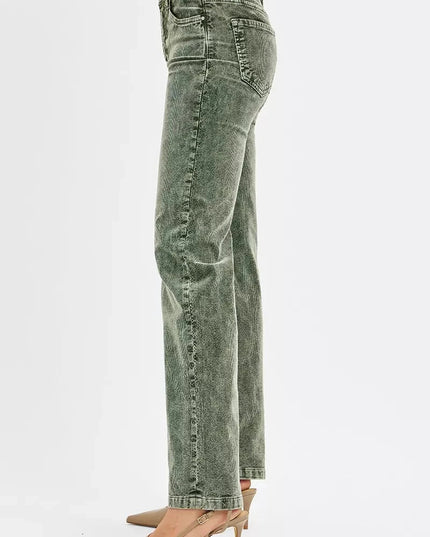 RISEN Tummy Control Mid Rise Straight Leg Corduroy Pants - Trendsi