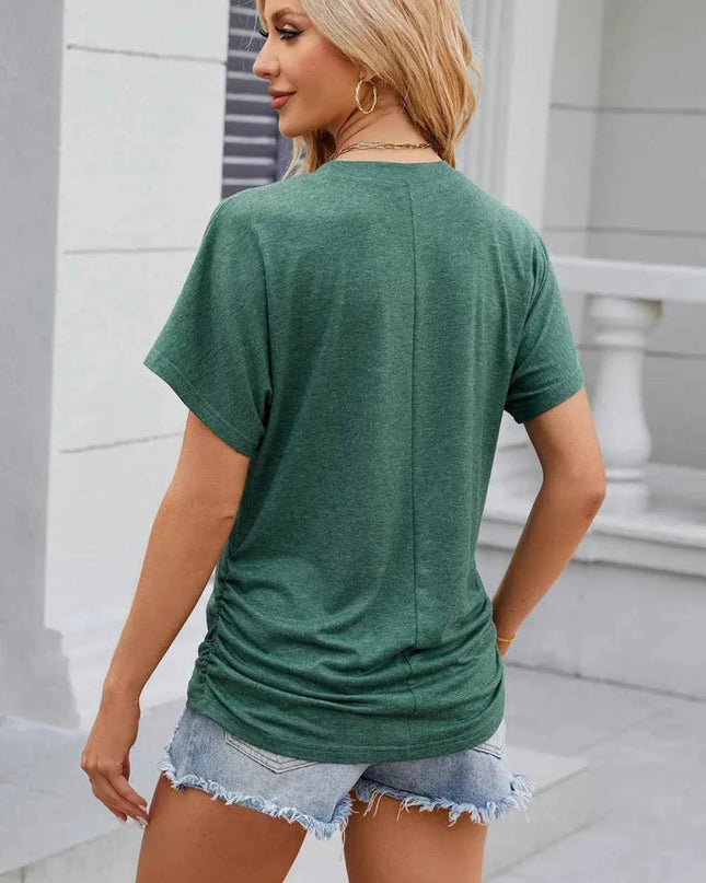 Round Neck Flutter Sleeve T-Shirt - Trendsi