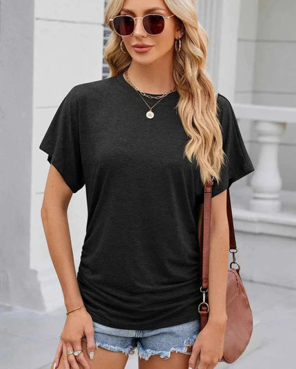 Round Neck Flutter Sleeve T-Shirt - Trendsi