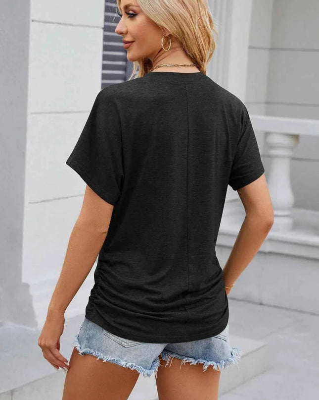 Round Neck Flutter Sleeve T-Shirt - Trendsi