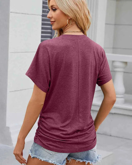 Round Neck Flutter Sleeve T-Shirt - Trendsi