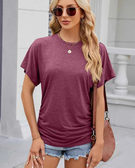 Round Neck Flutter Sleeve T-Shirt - Trendsi