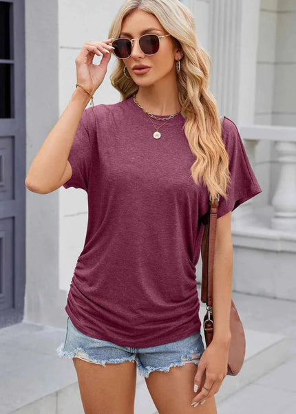 Round Neck Flutter Sleeve T-Shirt - Trendsi