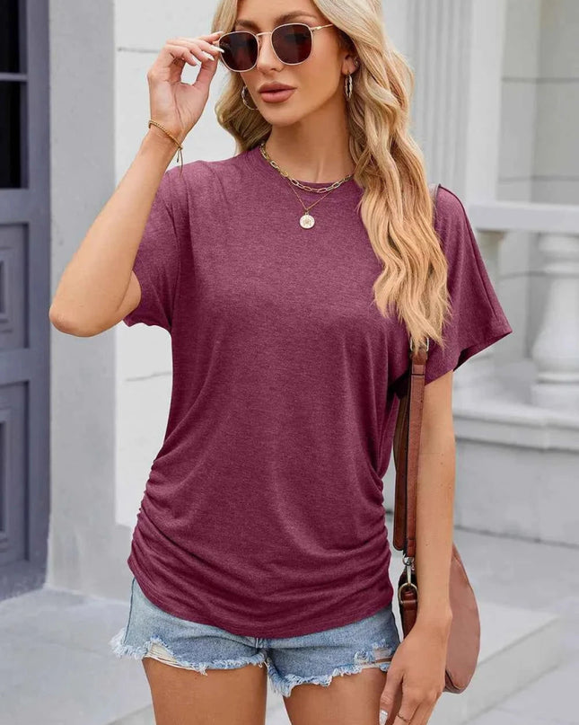 Round Neck Flutter Sleeve T-Shirt - Trendsi