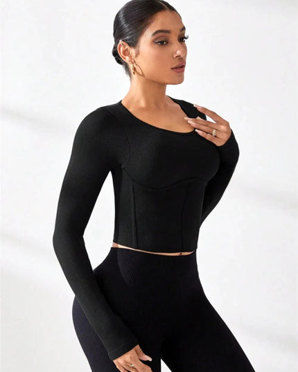 Round Neck Long Sleeve Active T-Shirt - Trendsi