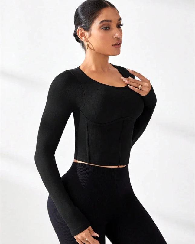 Round Neck Long Sleeve Active T-Shirt - Trendsi