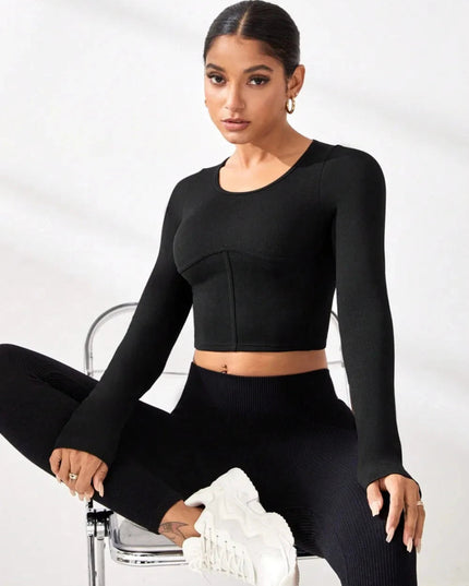 Round Neck Long Sleeve Active T-Shirt - Trendsi