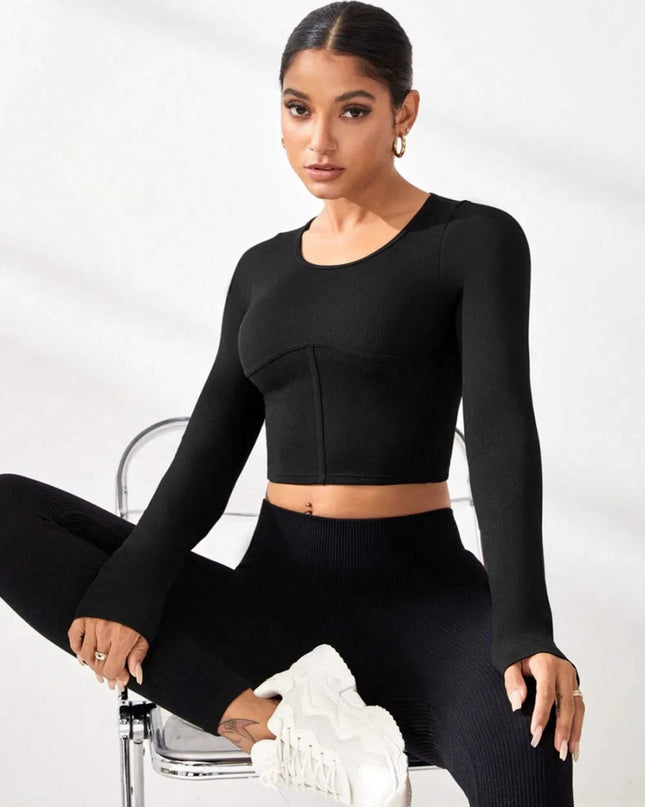 Round Neck Long Sleeve Active T-Shirt - Trendsi