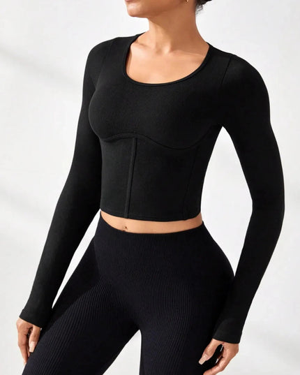 Round Neck Long Sleeve Active T-Shirt - Trendsi