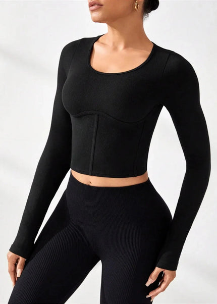 Round Neck Long Sleeve Active T-Shirt - Trendsi