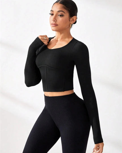 Round Neck Long Sleeve Active T-Shirt - Trendsi