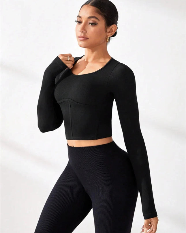 Round Neck Long Sleeve Active T-Shirt - Trendsi