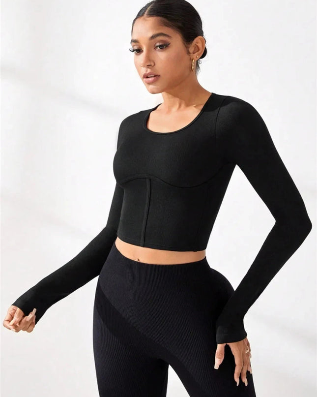 Round Neck Long Sleeve Active T-Shirt - Trendsi