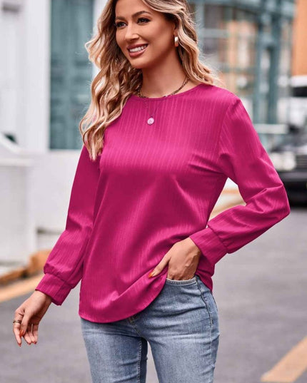 Round Neck Long Sleeve Tee - Trendsi
