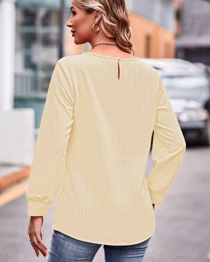 Round Neck Long Sleeve Tee - Trendsi