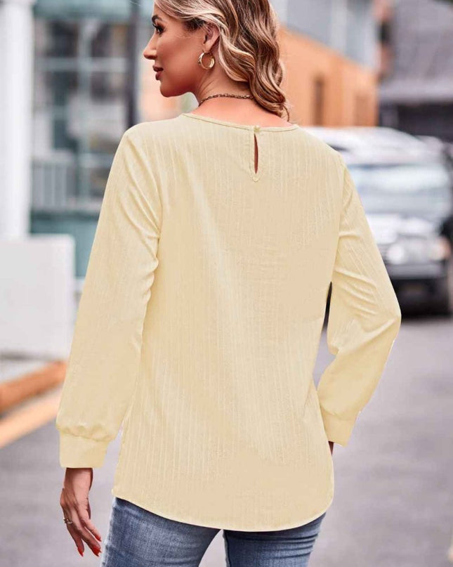 Round Neck Long Sleeve Tee - Trendsi