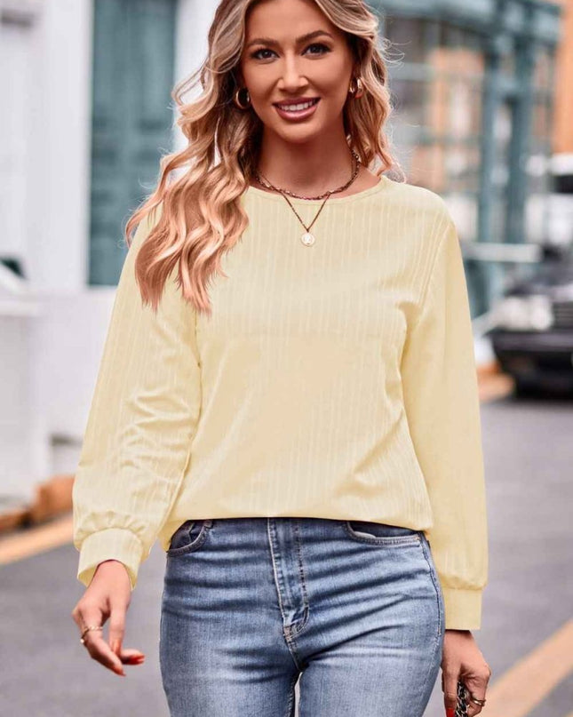 Round Neck Long Sleeve Tee - Trendsi
