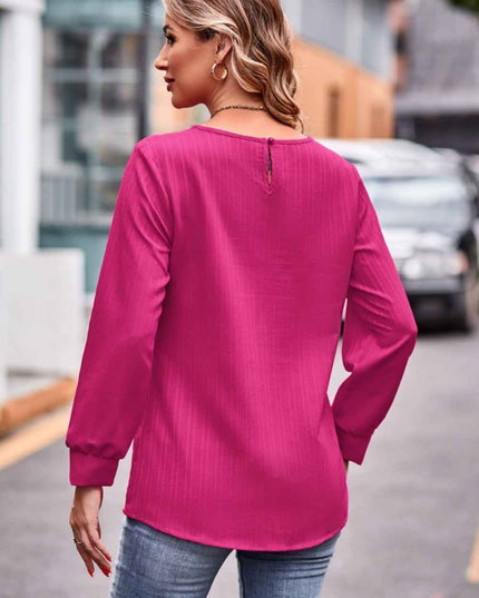 Round Neck Long Sleeve Tee - Trendsi