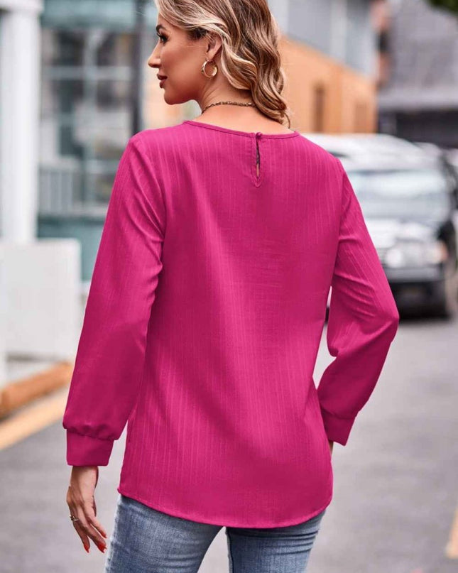 Round Neck Long Sleeve Tee - Trendsi