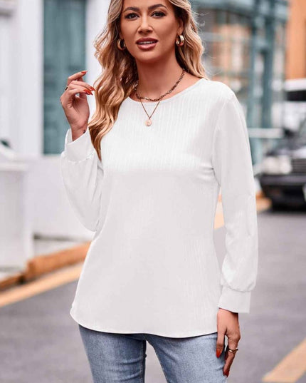 Round Neck Long Sleeve Tee - Trendsi