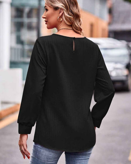 Round Neck Long Sleeve Tee - Trendsi