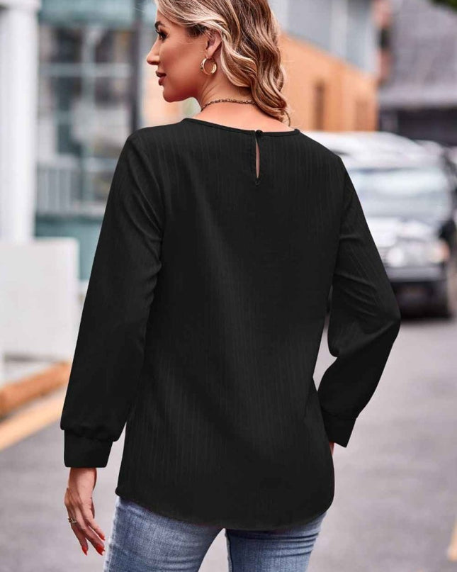 Round Neck Long Sleeve Tee - Trendsi