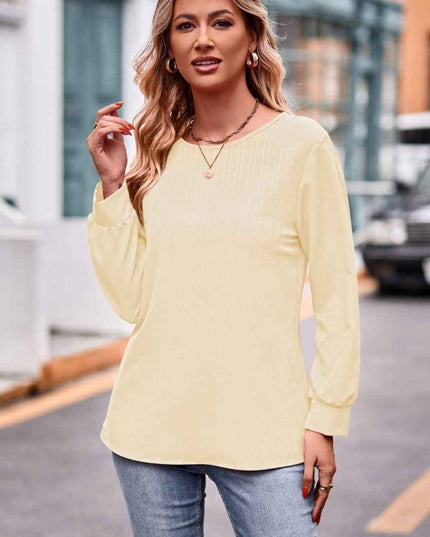 Round Neck Long Sleeve Tee - Trendsi