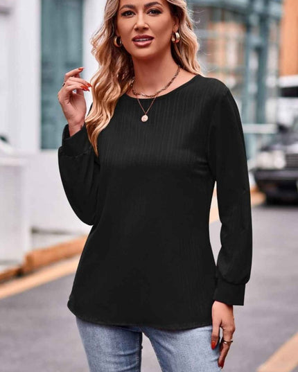 Round Neck Long Sleeve Tee - Trendsi