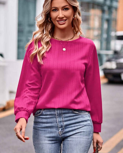 Round Neck Long Sleeve Tee - Trendsi