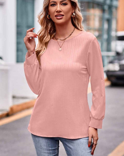 Round Neck Long Sleeve Tee - Trendsi